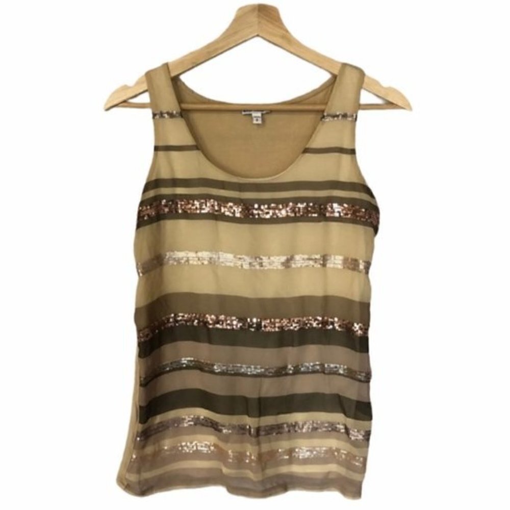 Express Y2K Sequin Striped Brown Tan Tank Top‎ S
